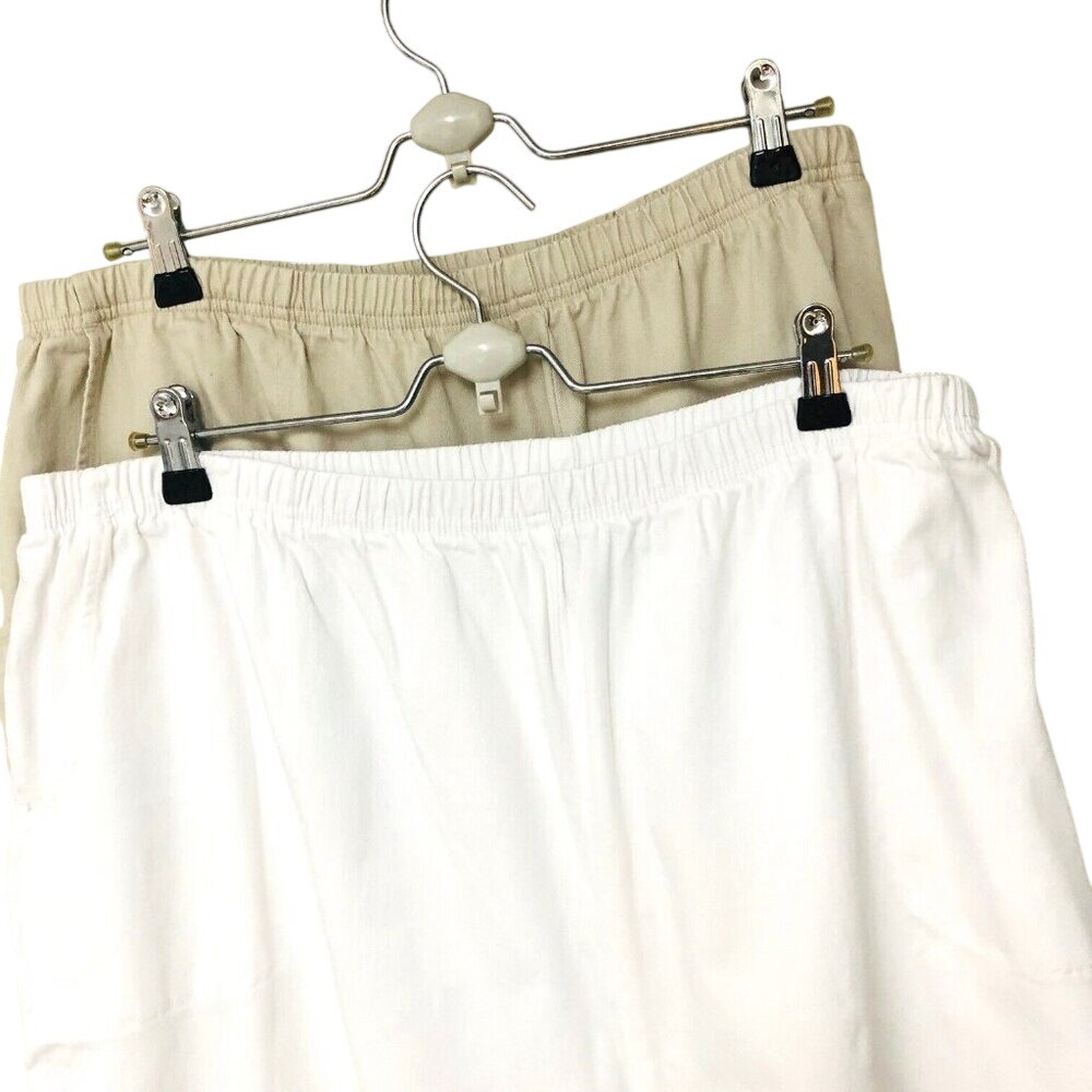 Denim &‎ Company How Timeless Short Lot of 2 Womens P3X Tan White Hi Rise Casual - Picture 2 of 5